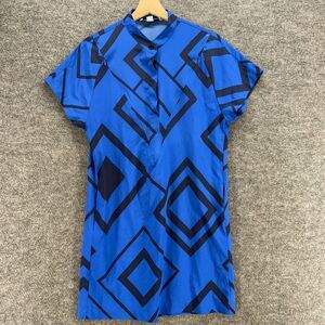 Loyal Hana Dress Women M Medium Blue Geometric Shift Short Crew Neck Casual